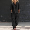 thumbnail image 2 of mihongmao Luau Outfits for Women Holiday Party Sets Women's Summer and Linen Set Casual V-neck Top+wide Leg Pants Set Two-piece Set Black S, 2 of 8