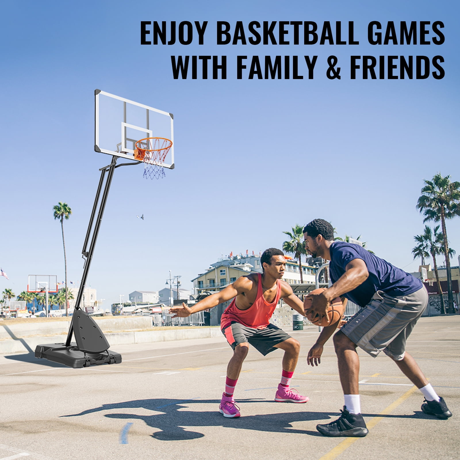KFFKFF 54" Portable Basketball Hoop Stand, 7.6-10 ft Height Adjustable Portable Basketball Hoop System with PC Backboard, Hoop & Goal System, Wheels & Weighted Base for Youth & Adults