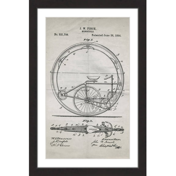 "Monocycle 1894 Old Paper" Framed Painting Print