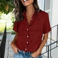 thumbnail image 4 of POIUYTR Women Casual Loose Shirts Summer Vintage Collared Button Short Sleeve Blouses Business Work Comfy Soft Solid Color Tops, 4 of 6