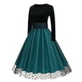 thumbnail image 2 of IBTOM CASTLE Vintage Dress for Women 1950s Long Sleeve Patchwork Polka Dots Tulle Cocktail Party Dress Retro Swing Midi Dress S Blue, 2 of 8