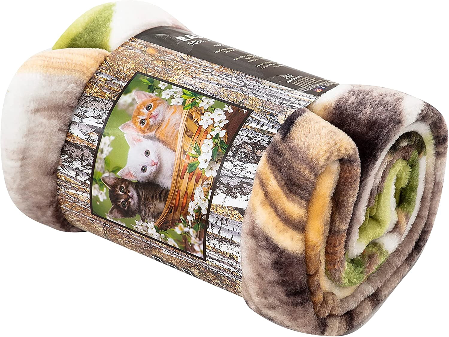 Basket of Kittens Raschel Throw Blanket, 50 x 60 inches Green