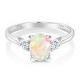 thumbnail image 2 of Gem Stone King 10K White Gold White Ethiopian Opal and White Created Sapphire Engagement Ring for Women (0.90 Cttw, Gemstone Birthstone, Available in Size 5, 6, 7, 8, 9), 2 of 6