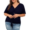 thumbnail image 3 of Cueply Womens Plus Size Tops Short Sleeve V Neck Waffle Knit Tunic Blouse Tie Front Button up T Shirts, 3 of 8