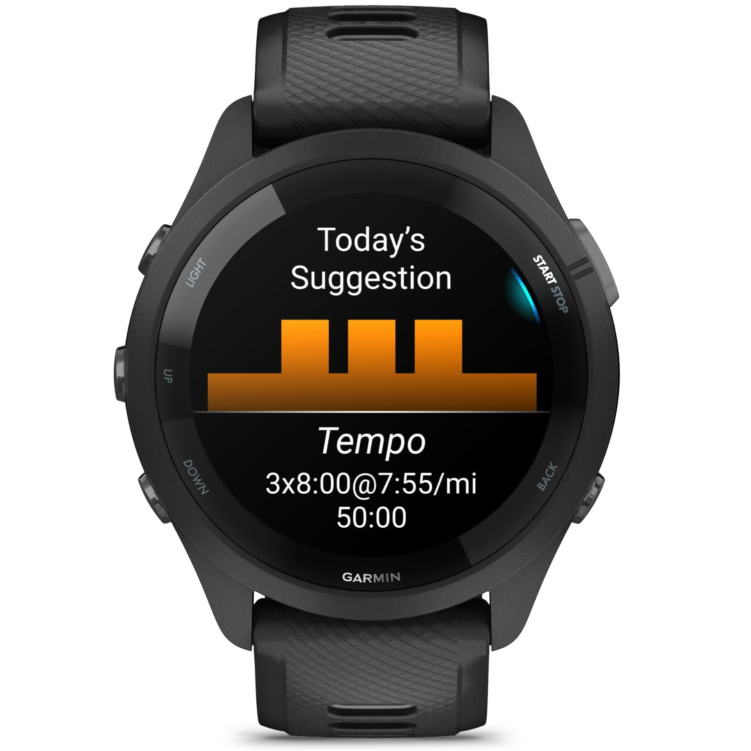 Garmin Forerunner 265 GPS Smartwatch - 46mm, Black/Powder Gray Bundle with Deco Essentials Charging Dock for Garmin Venu 3 + Silicone Dust Cover + Round Tempered Glass Screen Protector