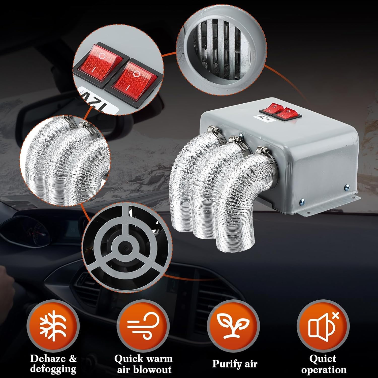 Car Heater Auto Interior Heater Fan,12V 600W‑800W Dual Gear Car Demister Winter Fast Heating Warmer Frost Removing Low Noise Car Windshield Defroster and Defogger for RV Vehicle Trucks Boat(80-100℃)