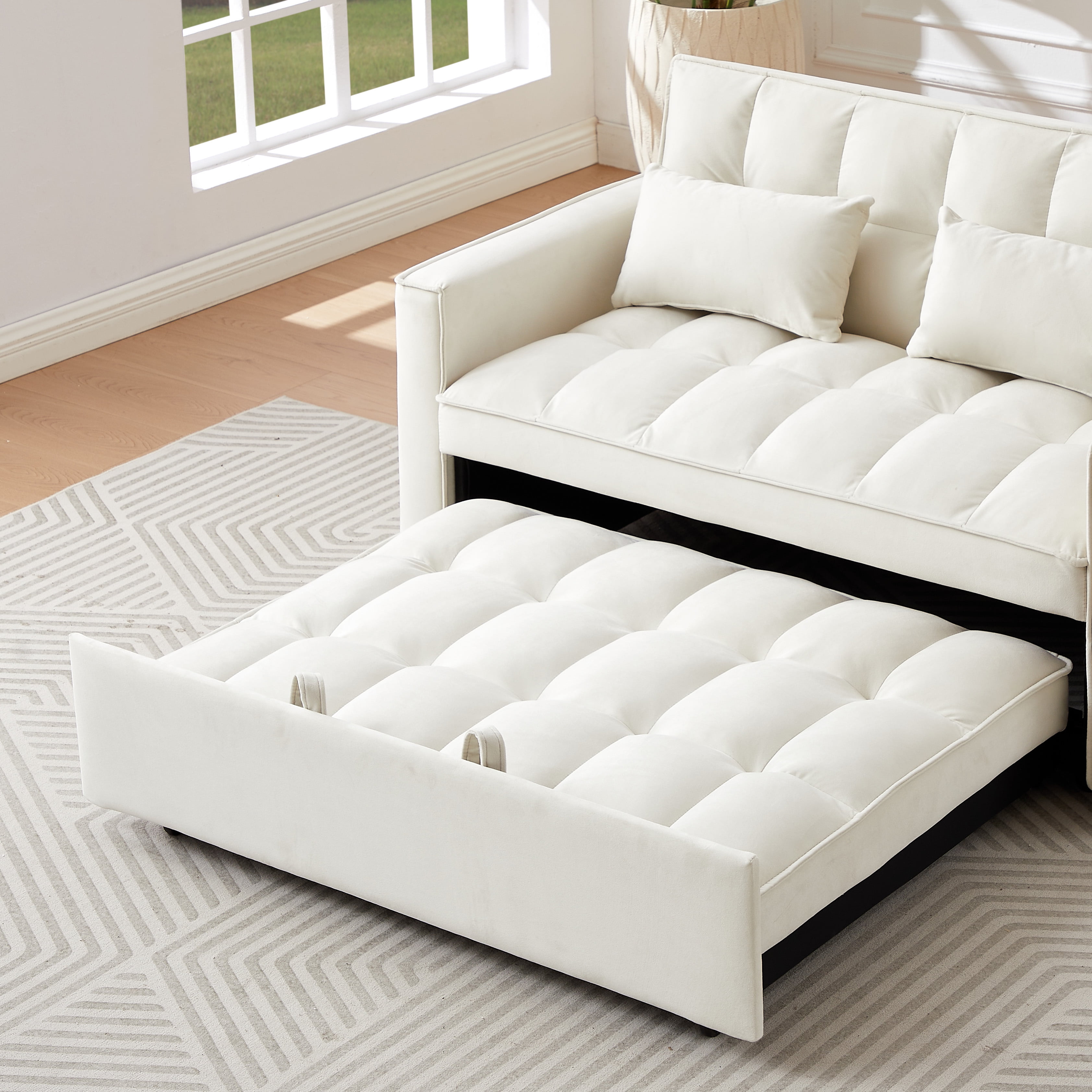 3-IN-1 Convertible Sofa Bed | Compact 2-seater sofa bed | 53.5-inch Velvet Fabric Sofa | Suitable for apartments, small flats, motorhomes, children's rooms, client reception areas, office rest areas,