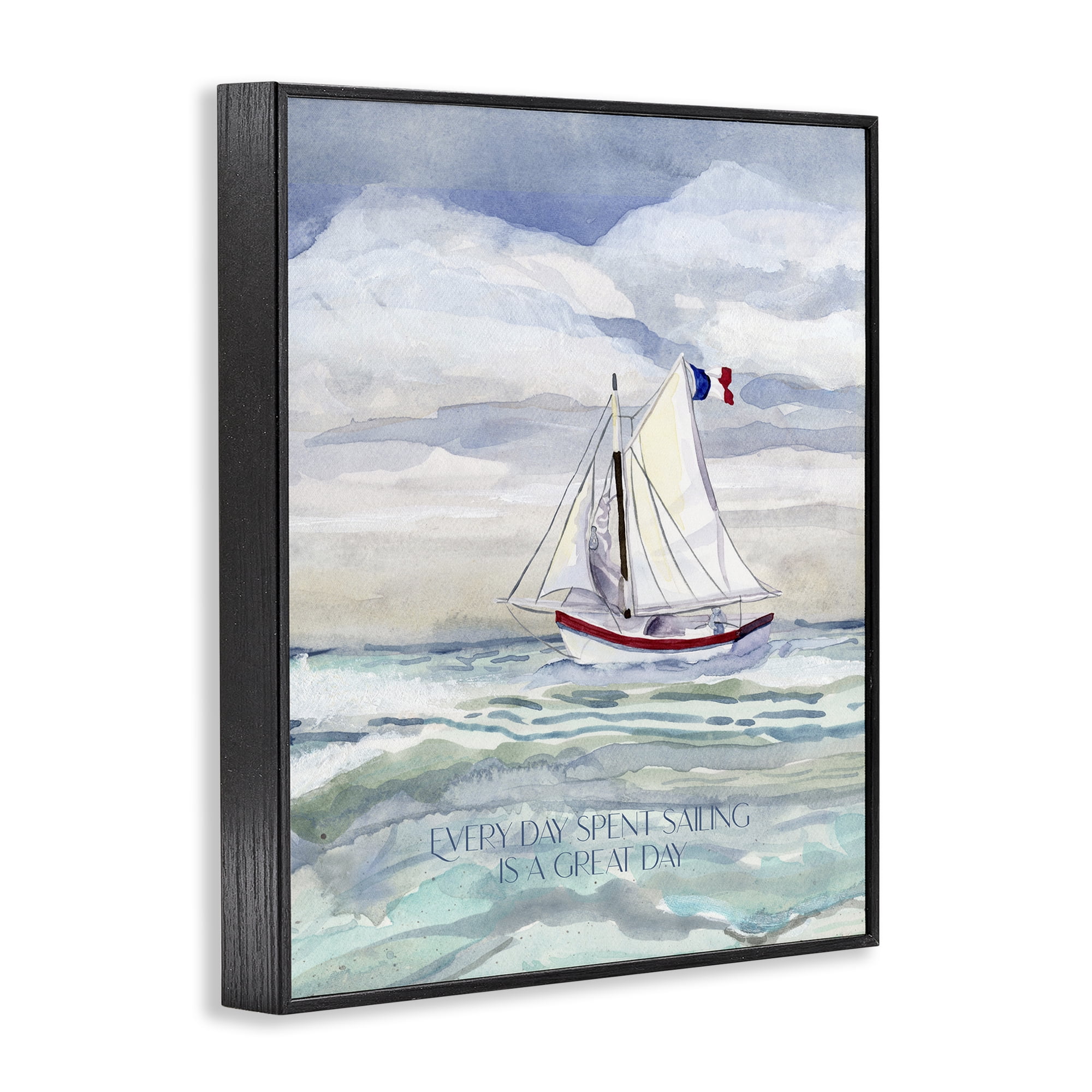 Stupell Industries Great Day Sailing Phrase Transportation Painting Black Framed Art Print Wall Art, 16 x 20