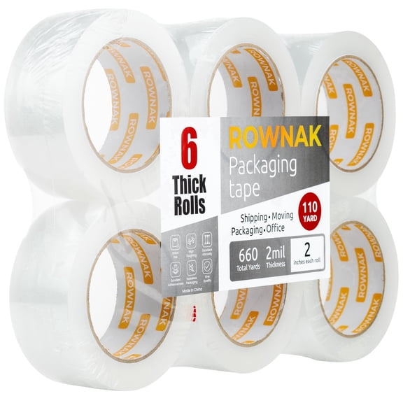 ROWNAK Clear Heavy Duty Packaging Tape- 6 Rolls, 2.0 in.Wide x 110 Yards, 2.0mil Thick