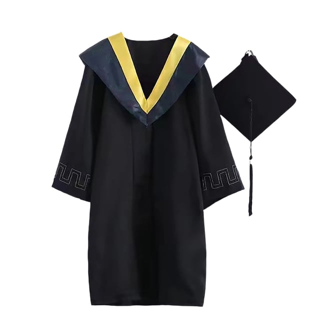 FYEGRE Academic Graduation Robe with Mortarboard Cap, Formal Graduation Gown Set for University Students, Classic Academic Regalia for Commencement Ceremony Yellow S