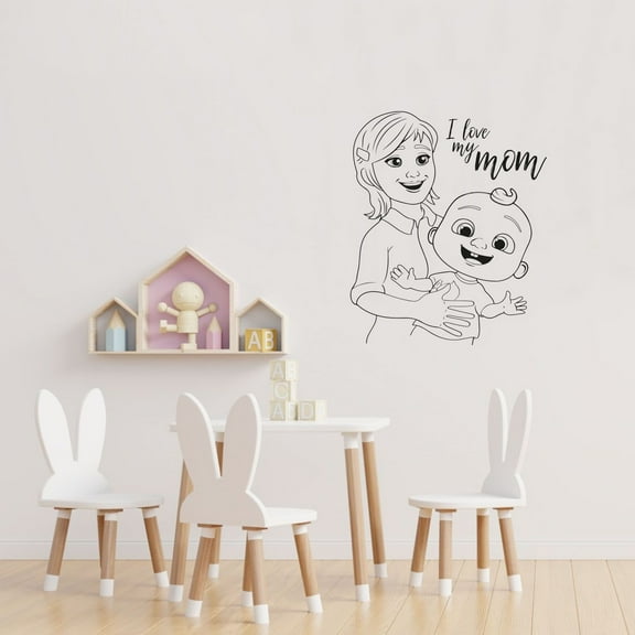 I Love My Mom Quote Cute Baby JJ And Mommy Happy Cocomelon Vinyl Wall Art Sticker Decal Home Nursery Room Kids Room Study Room Boys Girls Room Cute Wall Décoration Design Décor Size (20x18 inch)
