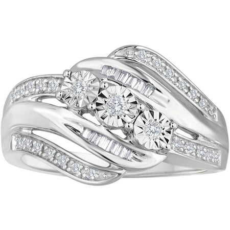 - 1/4 Carat T.W. Diamond Sterling Silver Three-Stone Bypass Right-Hand Ring