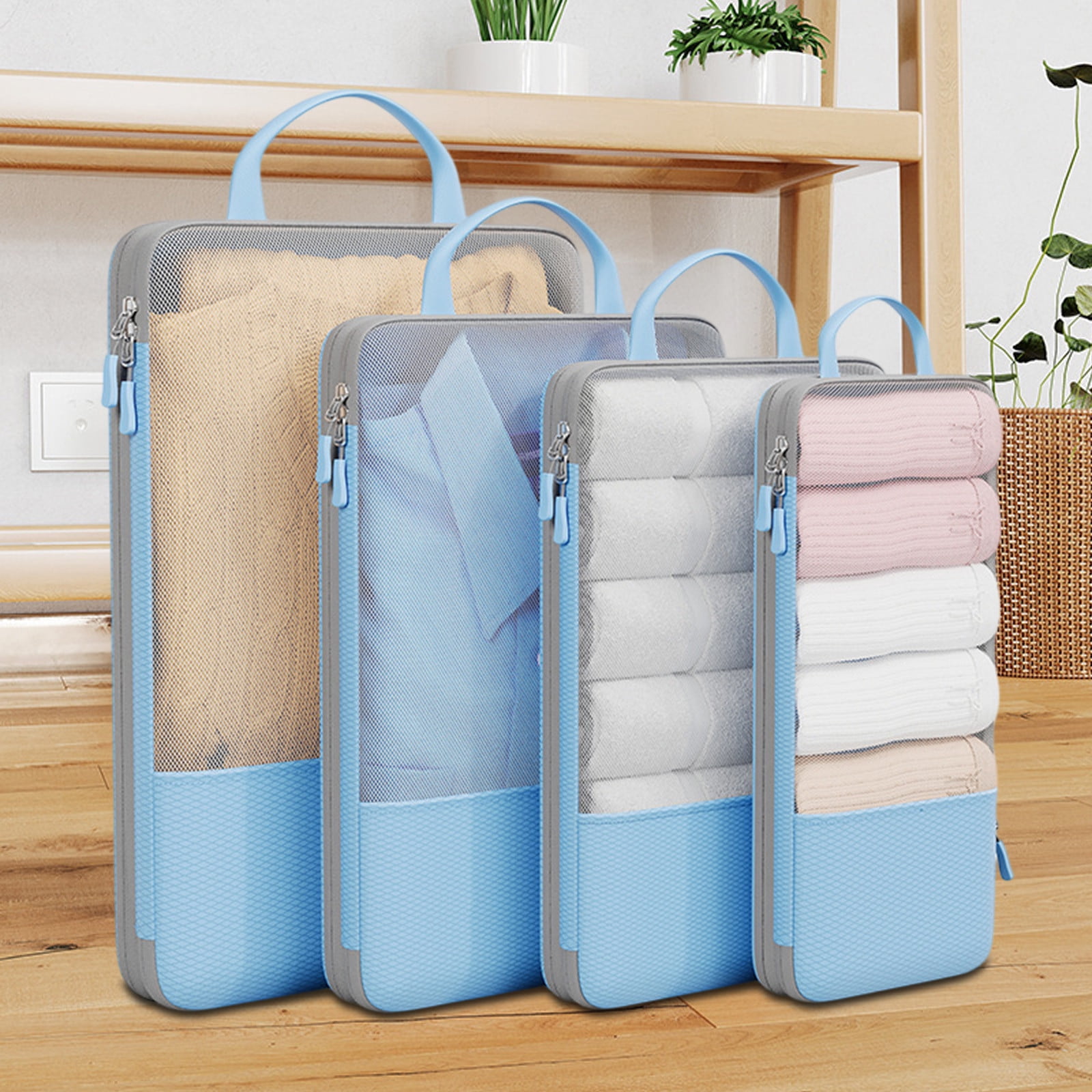 Hxlamzoo 4-Piece Compression Packing Cubes Set: Space-Saving Travel Organizers with Lightweight Mesh for Effortless Luggage Packing