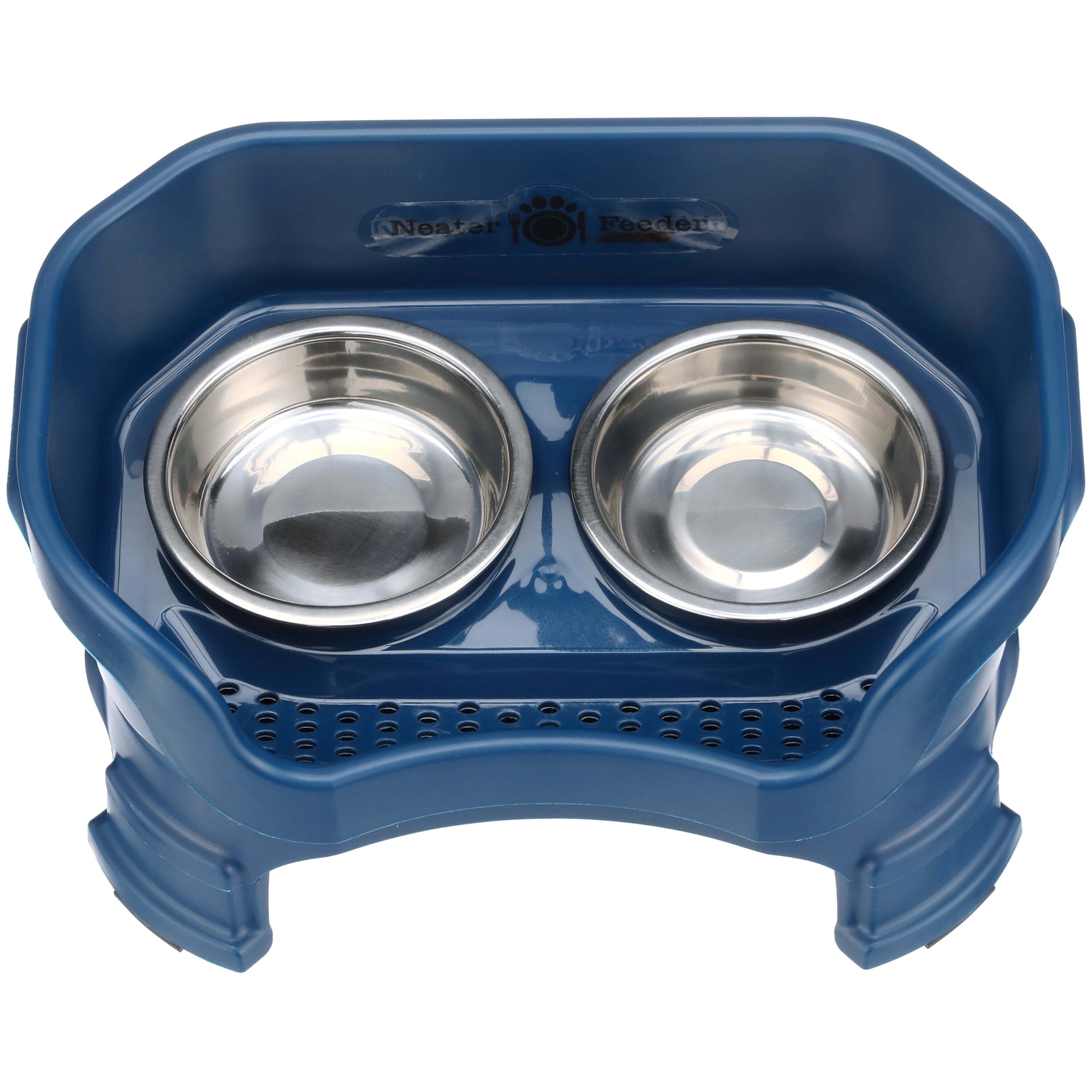 Neater Pets Neater Feeder Deluxe Mess-Proof Elevated Food & Water Bowls for Small Dogs, Dark Blue