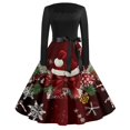 thumbnail image 2 of Women's Casual Fashion Printed Retro Square Neck Long Sleeve Dress with AI Christmas Theme, Fall and Winter Dress for Casual and Party Occasions, Soft Fabric,Deep Red,3XL, 2 of 4
