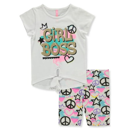 

Dreamstar Girls 2-Piece Good Vibes Bike Shorts Set Outfit - white 4t (Toddler)