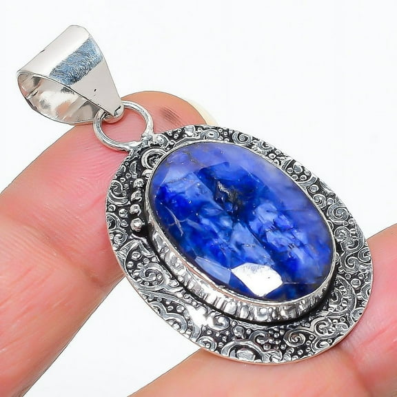 Blue Jade Gemstone Handmade 925 Sterling Silver Jewelry Pendant 1.89"