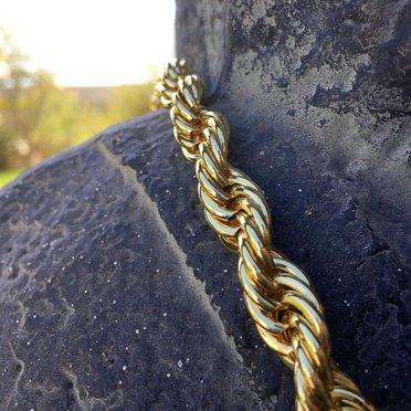S&P JEWELRY 14K Gold Plated Hip Hop Bracelet – 8.5" Marina Chain With Egyptian Ankh & Eye Of Horus And Cubic Zirconia