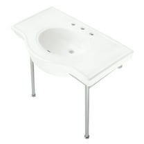 Kingston Brass VPB28140W8CP Manchester 37" Ceramic Console Sink with Stainless Steel Legs (8-Inch, 3-Hole), White/Polished Chrome