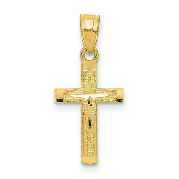 10k Yellow Gold Polished Sparkle Cut Religious Faith Cross Pendant Necklace Measures 20x11mm Wide - Pendant for Women