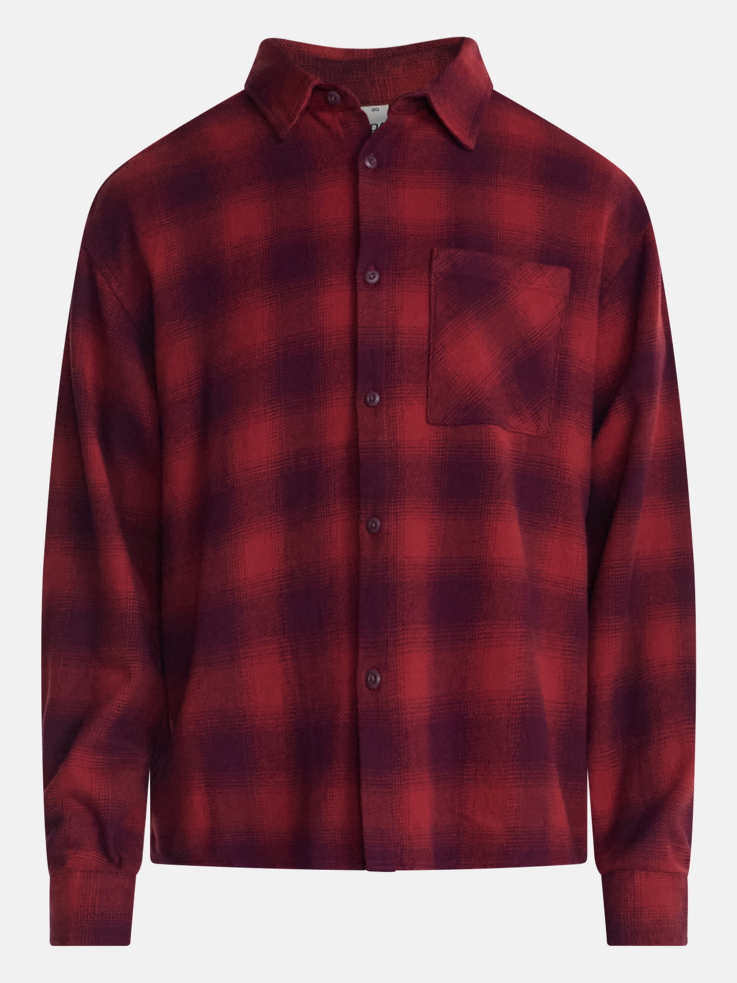 No Boundaries Boxy Cotton Plaid Flannel with Long Sleeves, Men's and Big Men's XS-4XLT