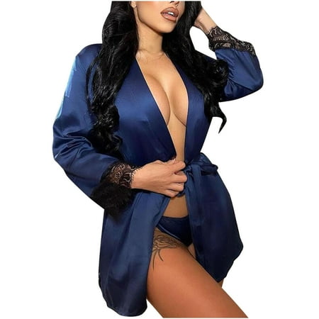 

QIPOPIQ Lingerie for Women Clearance Women s Sexy Stitching Lace Backless Perspective Nightdress Temptation Sexy Lingerie Deep V Lace Pajamas