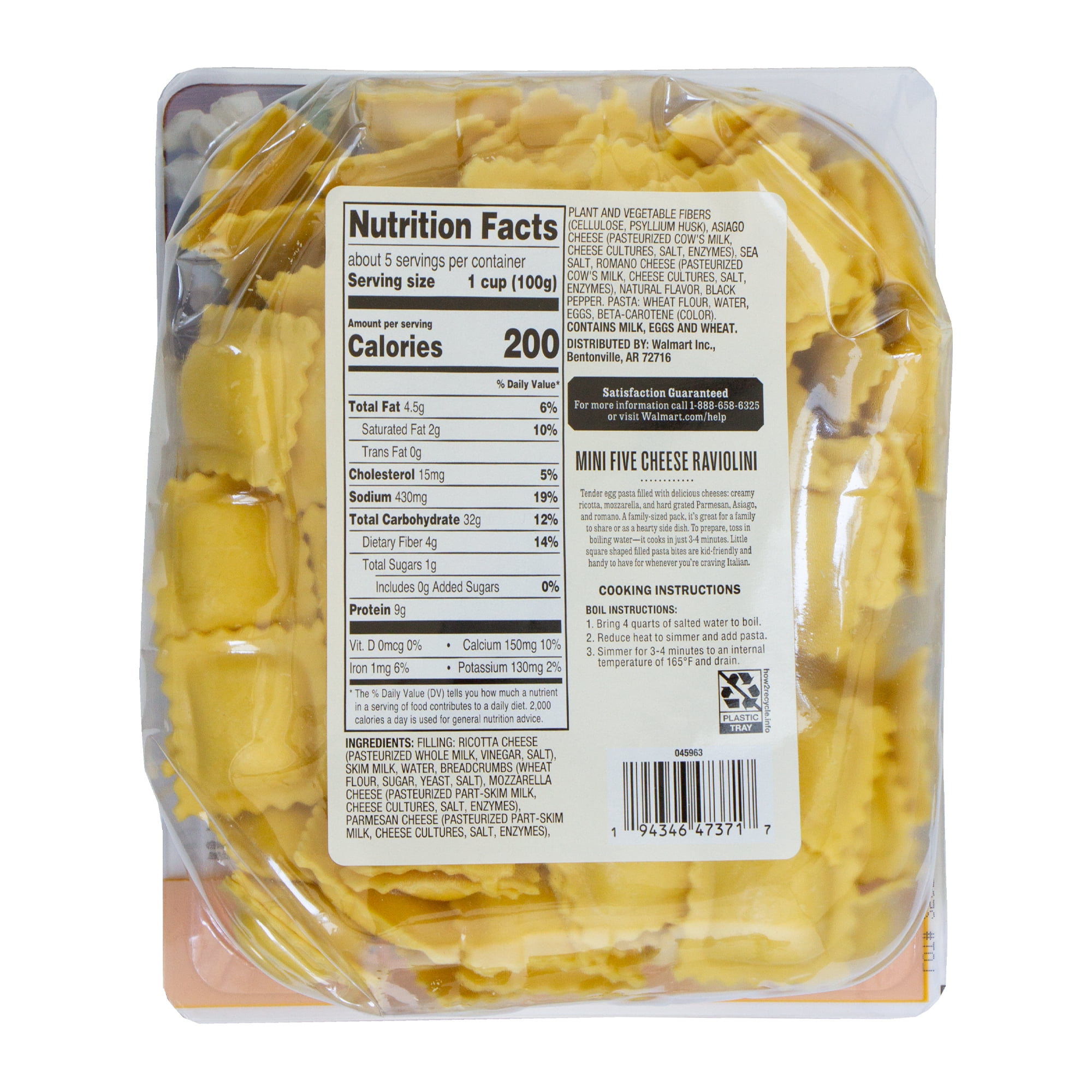 Marketside Five Cheese Mini Ravioli, No Artificial Ingredients, 18 oz Tray
