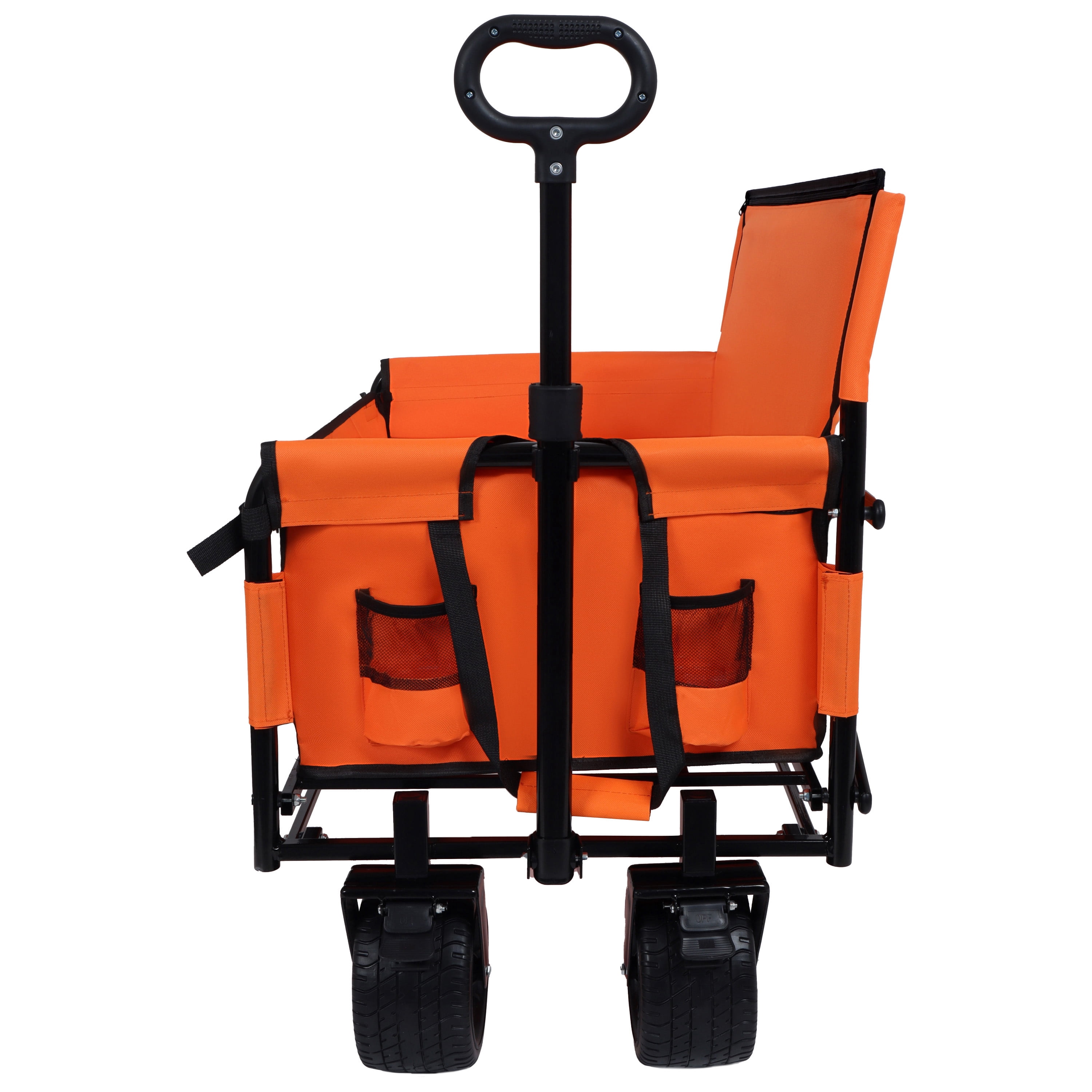 3-in-1 Convertible Folding Wagon Cart, Orange, 500lbs Heavy-Duty Utility Wagon with Bench Seat & Rear Folding Tabletop, 180L Capacity All-Terrain Wheels for Outdoor Use