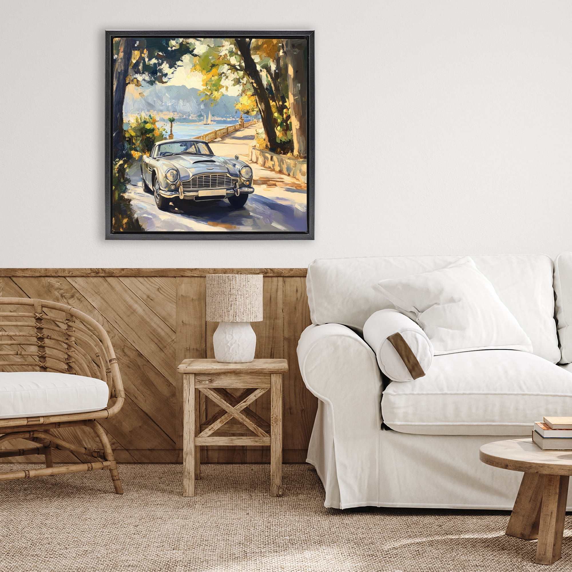 Stupell Industries Classic View of Seaside Drive Black Framed Floater Canvas Wall Art, design by Creative Studio