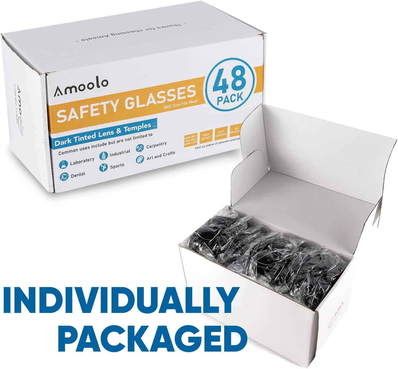 amoolo Safety Glasses for Men Bulk of 24, Protective Eyewear for Men Women, ANSI Z87.1 Impact Resistant Eye Protection for Work, Lab, Construction