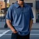 thumbnail image 1 of Blusa y camisa de manga corta con cuello vuelto para hombre, blusa informal de verano a la moda de color liso con cuello vuelto, blusa para hombre, 1 of 6