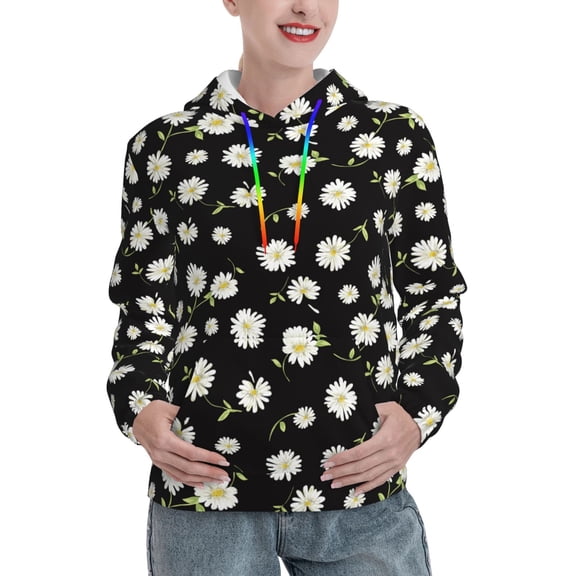 Kdxio Daisies Flowers Print Womens Oversized Hoodies Sweatshirts Hooded Pullover Tops Sweaters Casual-Small