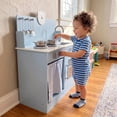 thumbnail image 4 of TLSUNNY Kids Play Kitchen, Wooden Toy Kitchen Playset with 5PCS Utensils, Cabinet, Hooks, Knobs & Sink, Ideal Gift for Toddler, 4 of 9
