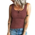 thumbnail image 4 of LEAVINGSUO Tank Tops for Women under $5 Women Casual Tanks Sleeveless Buttons Slimming Solid Pullover Vest Blouse Tops Red XL, 4 of 8