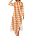 thumbnail image 2 of Classic Pumpkin Orange and White Gingham Check Pattern Long Sleeved Shirt Dress purple dress party dresses women, 2 of 7