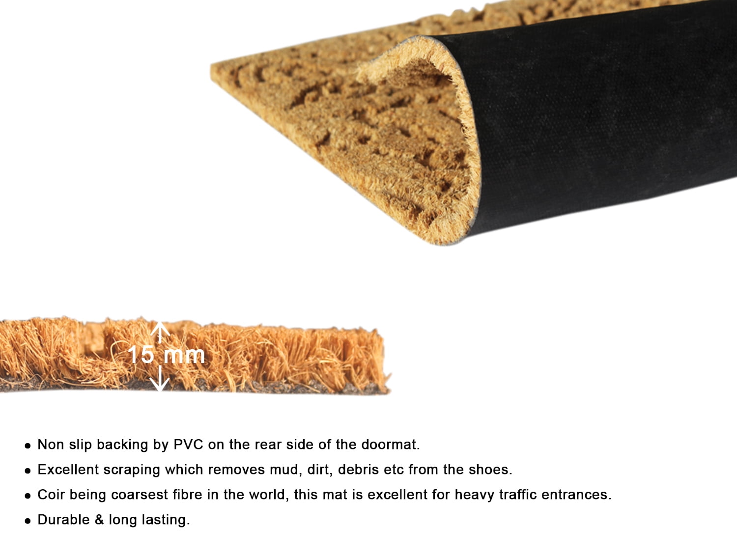 RugSmith Anti-Slip PVC Coir Machine Doormat Tufted Thankful, Natural, 18"x30"