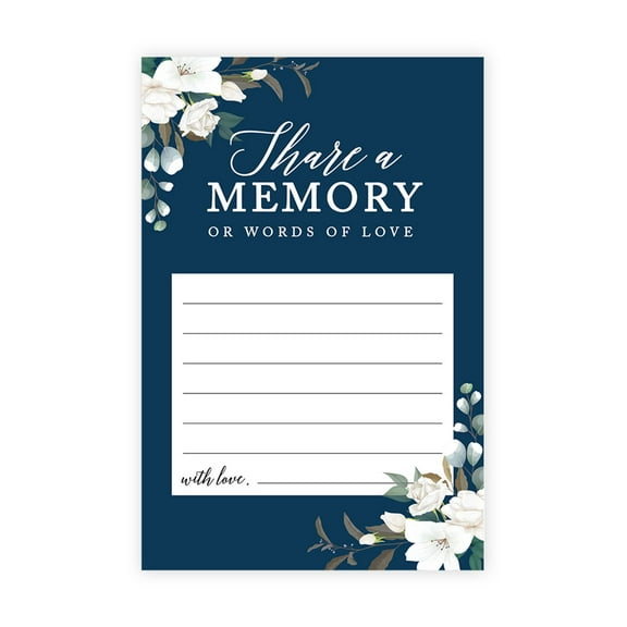 Koyal Wholesale Share a Memory Cards, Navy Blue with White Florals Cards for Wedding, Memories, 4" x 6", 52-Pk