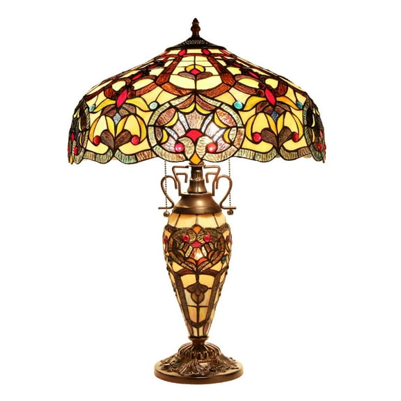 Chloe Lighting Sadie Tiffany-Style 3-Light Victorian Double Lit Table Lamp with 18" Shade