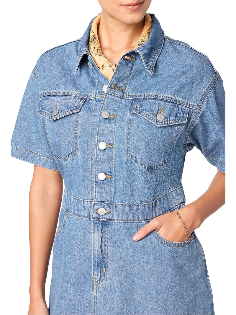 chinese dress ladies Levi's Women's Louisa Denim Short Sleeve Dress (Also Available in Plus),  (New) Twisted Words, X-Small at Amazon Women's Clothing store