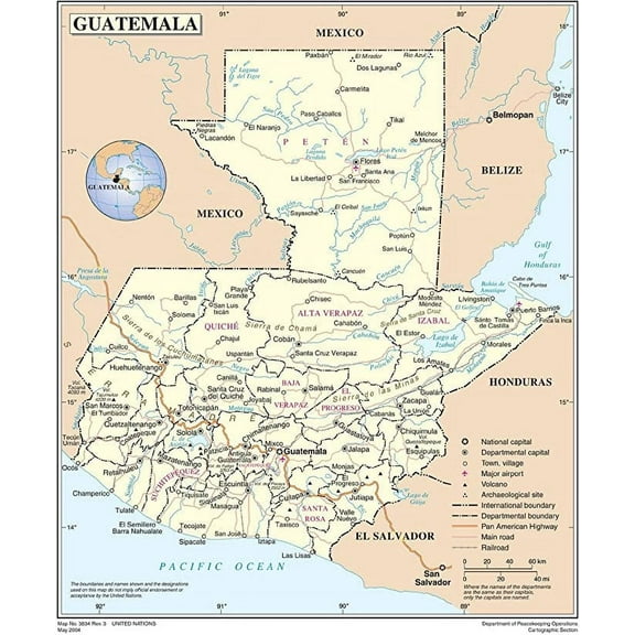 Iconic Arts Laminated 24x28 Poster: Road Map - Large Detailed Road and Political Map of Guatemala Guatemala Large Apps Directories