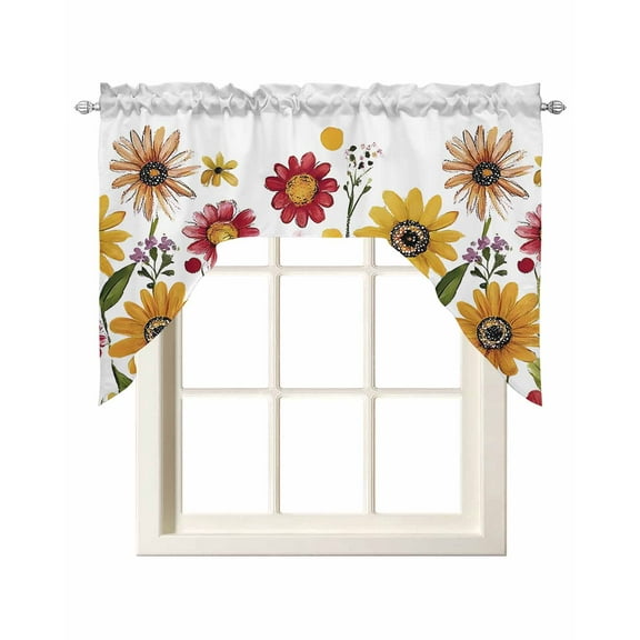 Yellow Red Spring Floral Kitchen Swag Valances for Windows, Pastoral Summer Botanical Elegant Swag Valances Curtains for Living Room, Rod Pocket Window Treatments for Bathroom, Bedroom, Cafe, 56"x36"