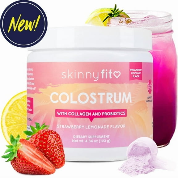 SkinnyFit - Colostrum   Collagen Peptides, Probiotics, & Vitamin B12 (25 Servings) Strawberry Lemonade Flavor