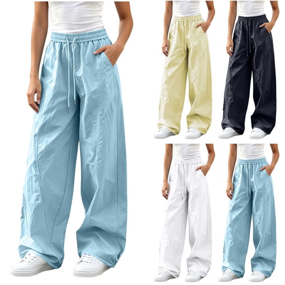 Aboser Women's Wide Leg Pants Plus Size Casual Hiking Pants Lightweight Elastic High Waist Sweatpants Baggy Fit Workout Jogging Pants with Pockets