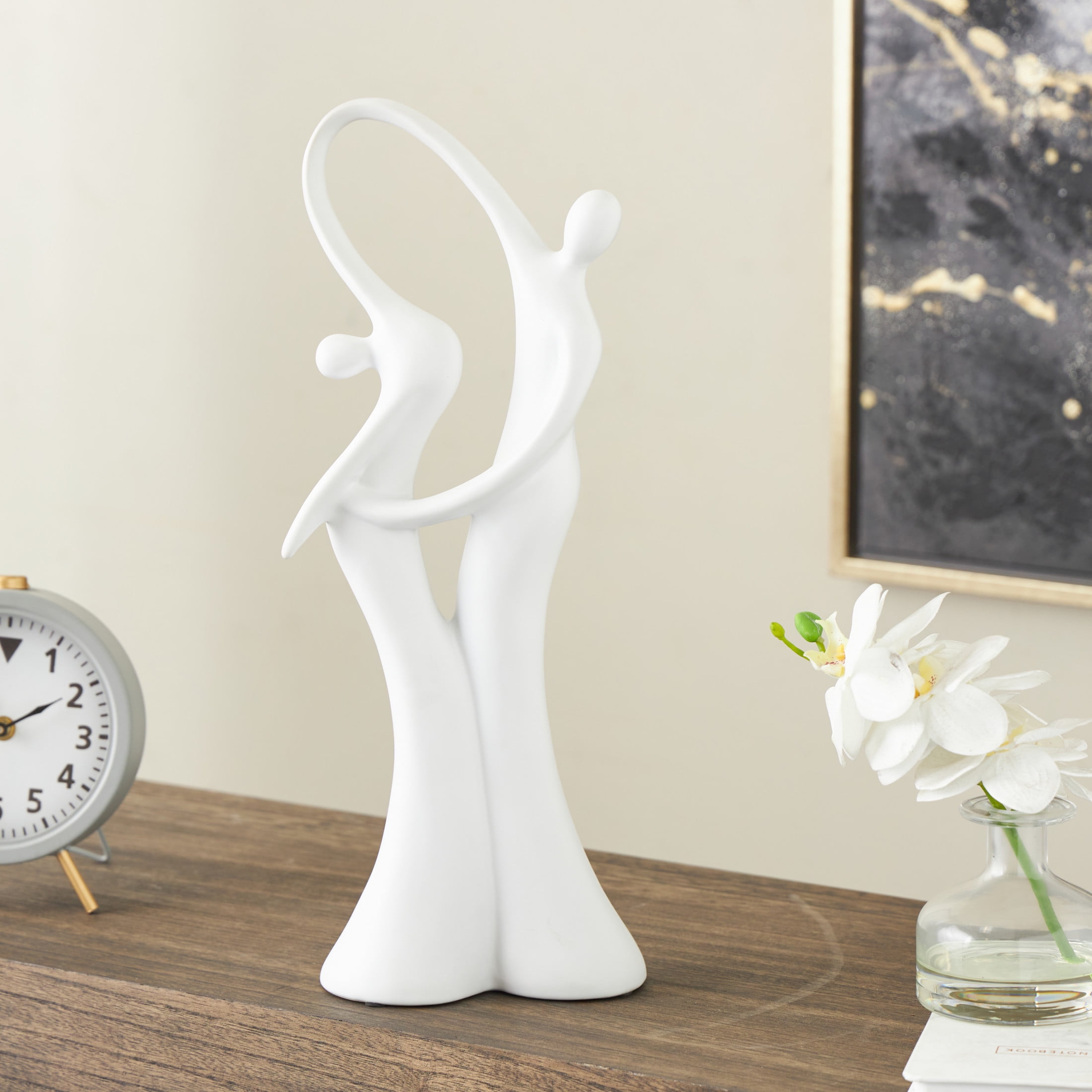 7" x 18" White Ceramic Dancing People Sculpture, by DecMode