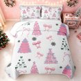 thumbnail image 2 of Erosebridal Bowknot Christmas Tree Twin Quilt Set, Kawaii Ribbon Twin Coverlet Set, White Pink, 2-Piece, 1 Bedspread and 1 Pillowcase, 2 of 7