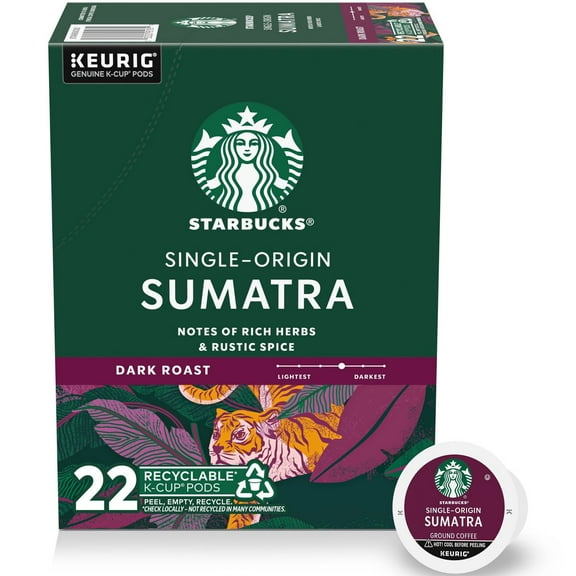 2X - Starbucks Keurig Sumatra Dark Roast Coffee Pods - 22 K-Cups