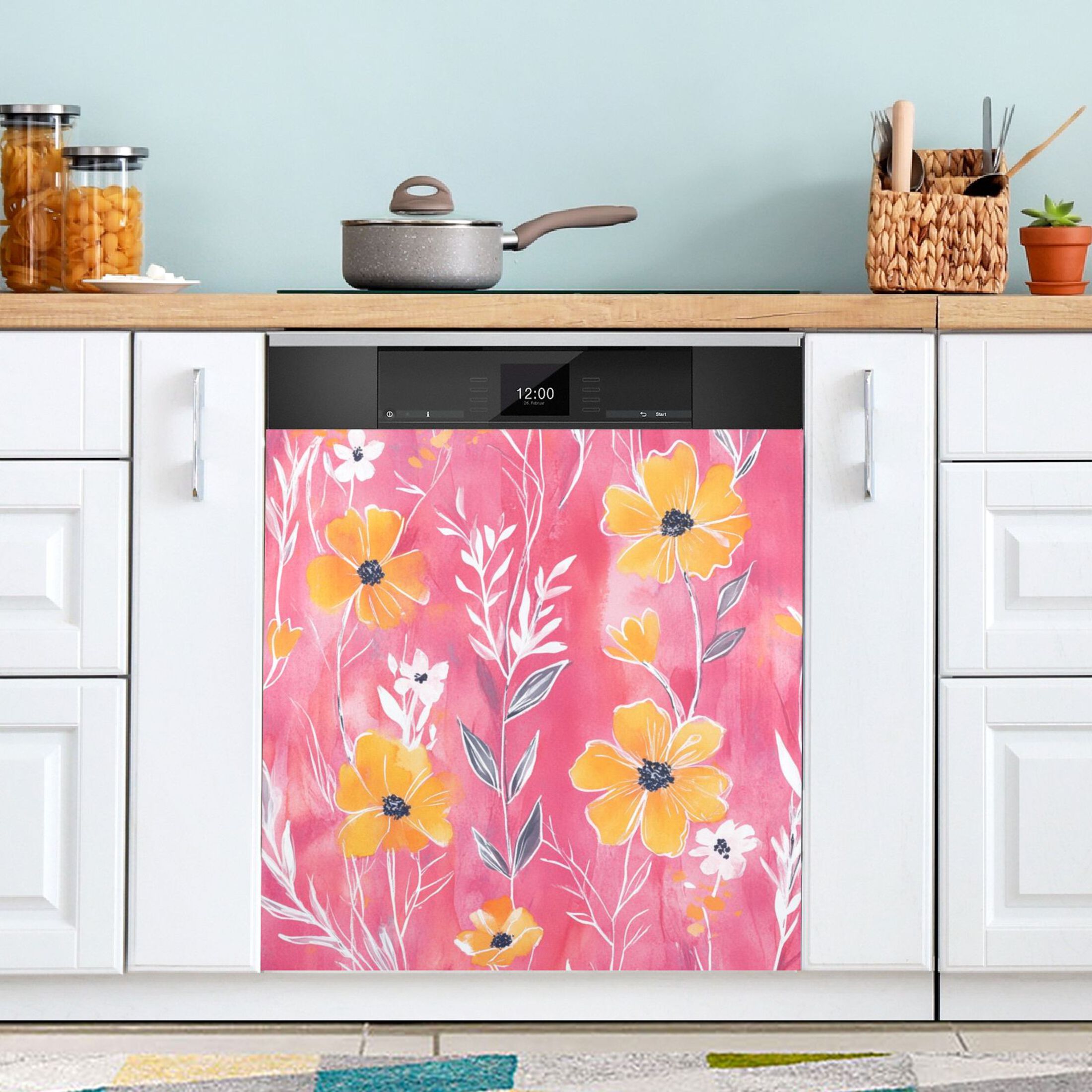 Dishwasher Magnetic Sticker 23x26 Inch Refrigerator Magnetic Sticker Washing Machine Magnetic Sticker Kitchen Panel Magnetic Sticker Home Decor Beautiful Cartoon Yellow Flowers