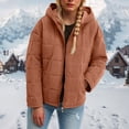 thumbnail image 2 of felwors Women's Quilted Hooded Jacket - Zip-Up Padded Coat with Pockets, Loose Casual Fit for Fall & Winter Brick Red, L, 2 of 6