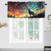 Galaxy Wolf Curtains Valances for Home Decor Fantasy Forest Wild Animal Howling Pine Tree Thermal Insulated Room Darkening Curtain for Dinning Room 54 by 18 in, 1 Panel