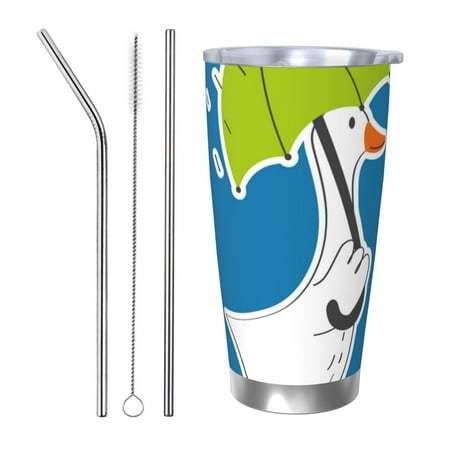 

Salouo Goose Holding an Umbrella Print 20oz Tumbler with Lid Stainless Steel Vacuum Insulated Tumbler Durable Insulated Coffee Mug Thermal Cup with Splash Proof Sliding Lid-Straw Three-piece Set